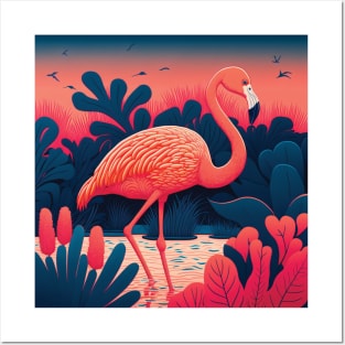 Beautiful flamingo in a jungle lake Posters and Art